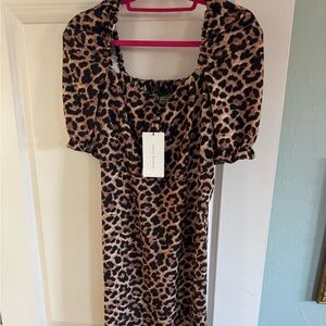 Never worn, Zara Animal Print Midi Dress with Puff Sleeves